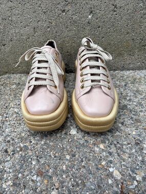 Marc Ellis Women's Pink Leather Platform Sneakers with Gold Soles